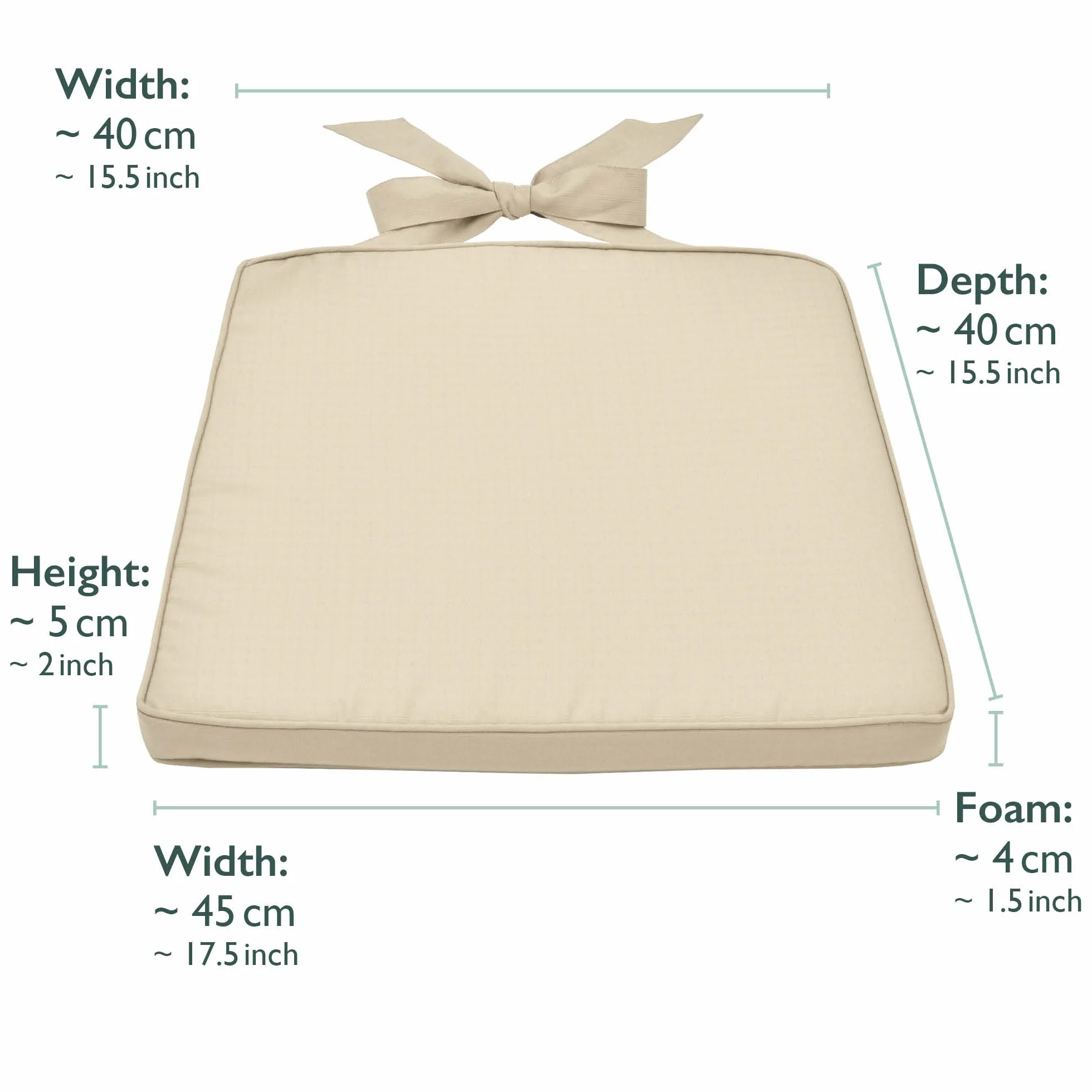 Beautissu Set da 4 cuscini sedie esterno con laccio sfoderabili giardino | 40x45cm beige spessore 5cm comodi e resistenti pratico mobili Loft SK Rattan Legno cuscino sedia Pia