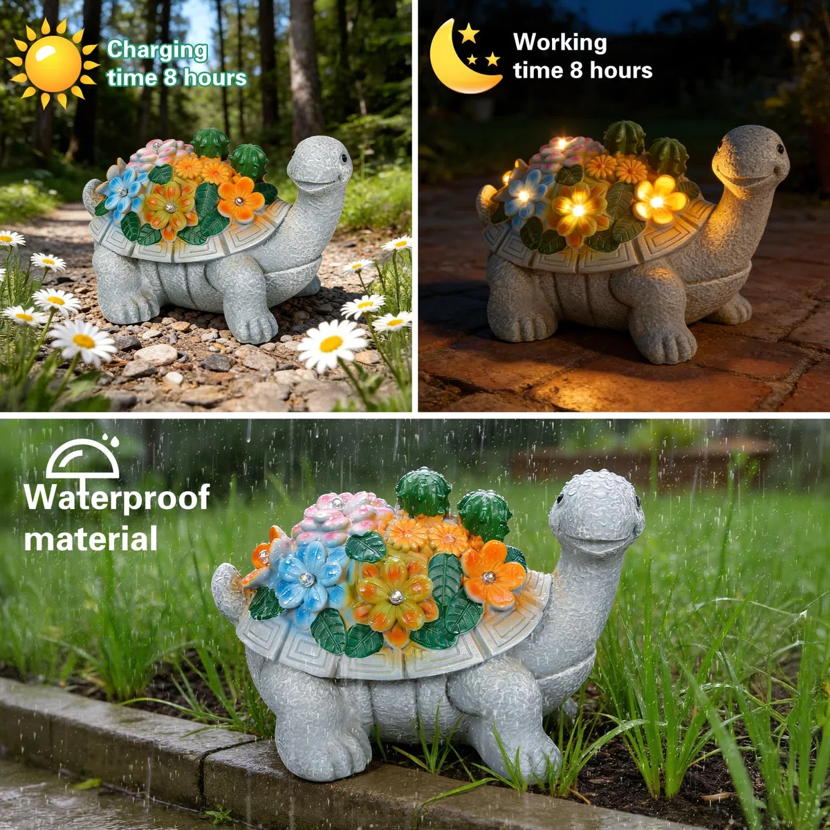 Figure Solari da Giardino a Forma di Tartaruga, Decorazione da Giardino, con piante grasse e 5 luci a LED, casa, balcone, Regalo San Valentino per lei per Donna Compleanno Natale