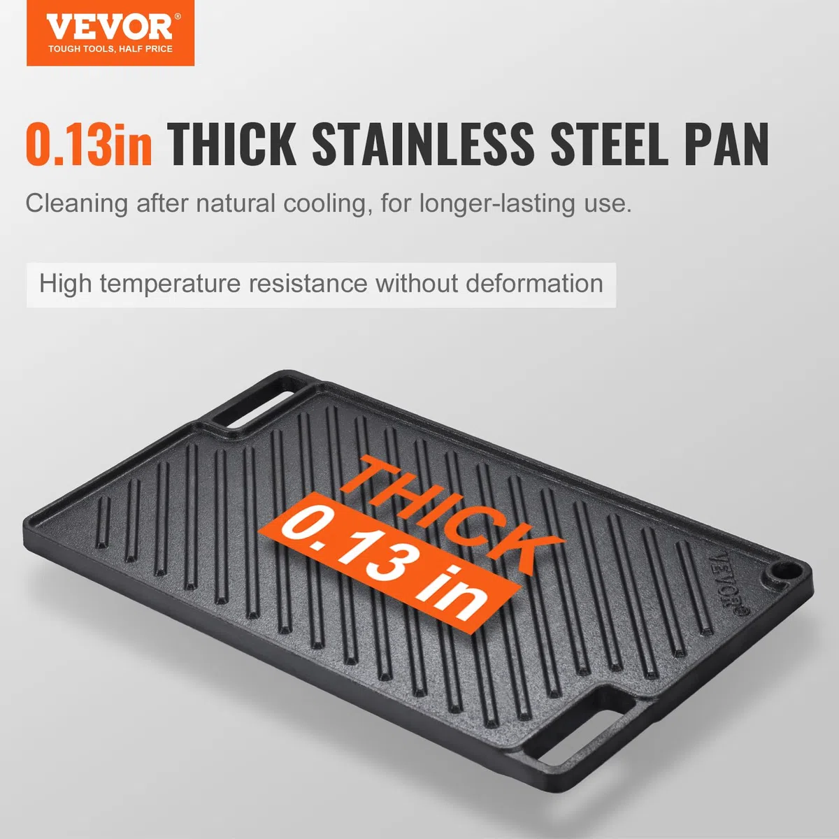 VEVOR Griglia/Piastra Reversibile, Piastra in Ghisa 425x246x16 mm, Piastra Rettangolare Bifacciale Spessore 3,3mm, Piastra Antiaderente per Griglia Cottura, Piastra per Barbecue, Griglia a Gas, Nero