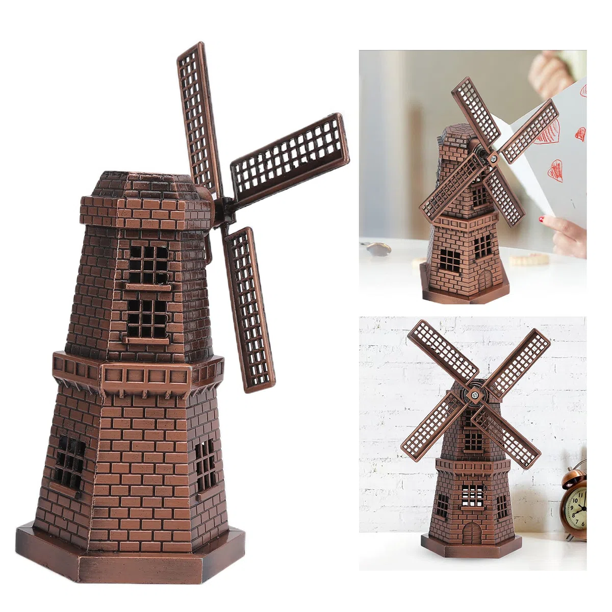 Statua del Mulino a Olandese, Modello di Mulino a Olandese in Legno, Mini Ornamenti Artigianali in Bronzo Rosso per Bambini, Adolescenti e Adulti