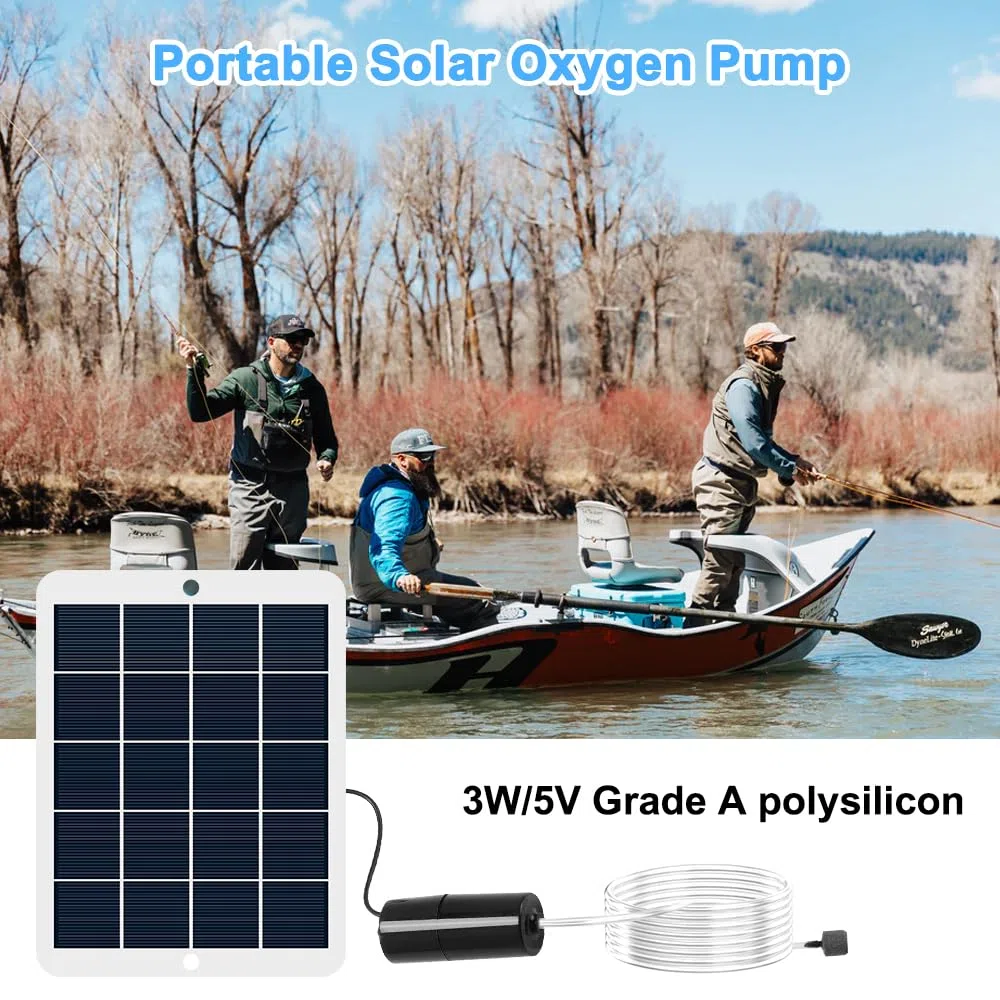 Set di pompe per ossigeno a energia solare, con pannello solare portatile da 3 W, 5 V, doppio erogatore d'aria, piccola pompa ad aria silenziosa, per stagno, acquario, stagno e stagno