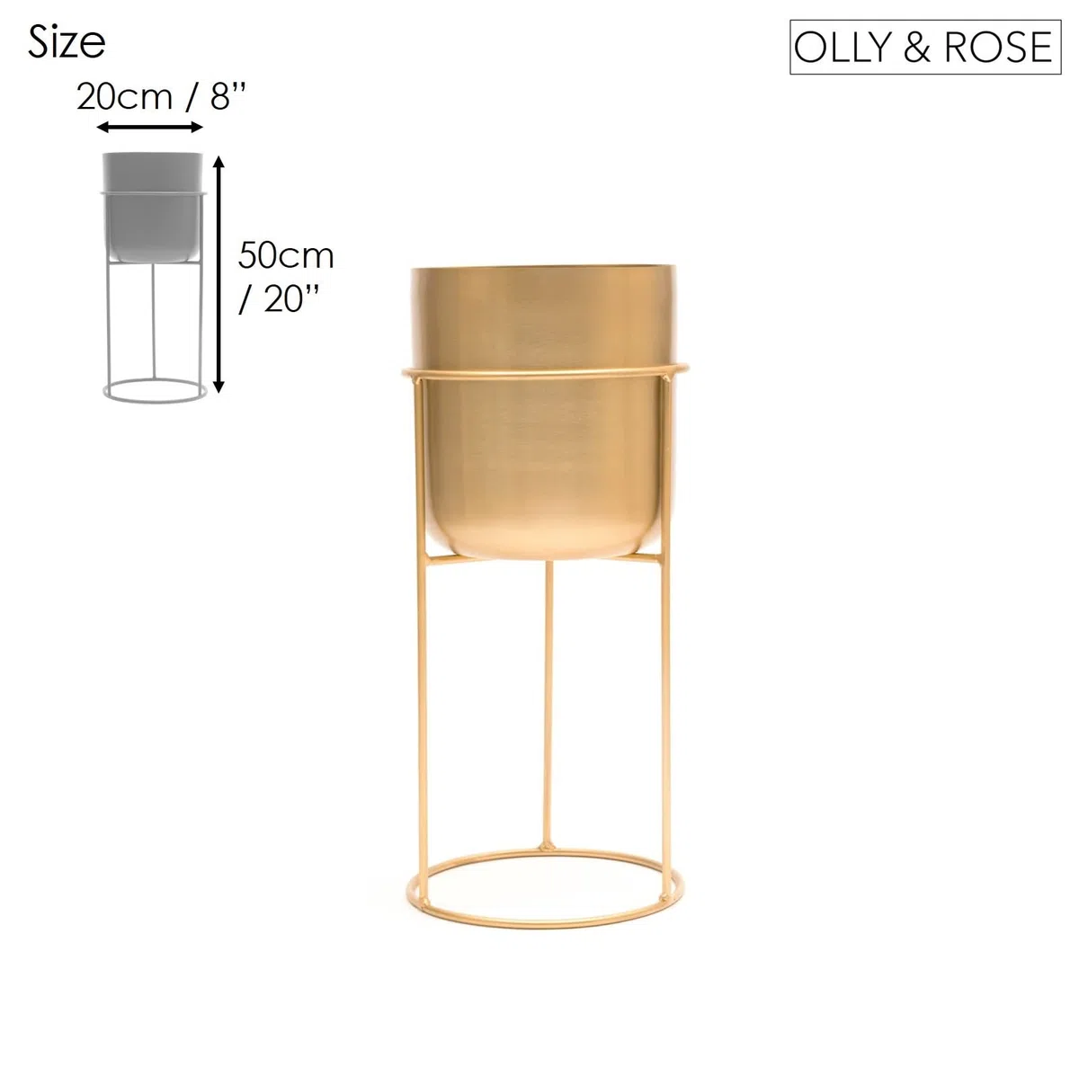 Olly & Rose vaso per fiori in metallo opaco con supporto dorato – vaso grande da 50 cm per interni con supporto – grande vaso decorativo