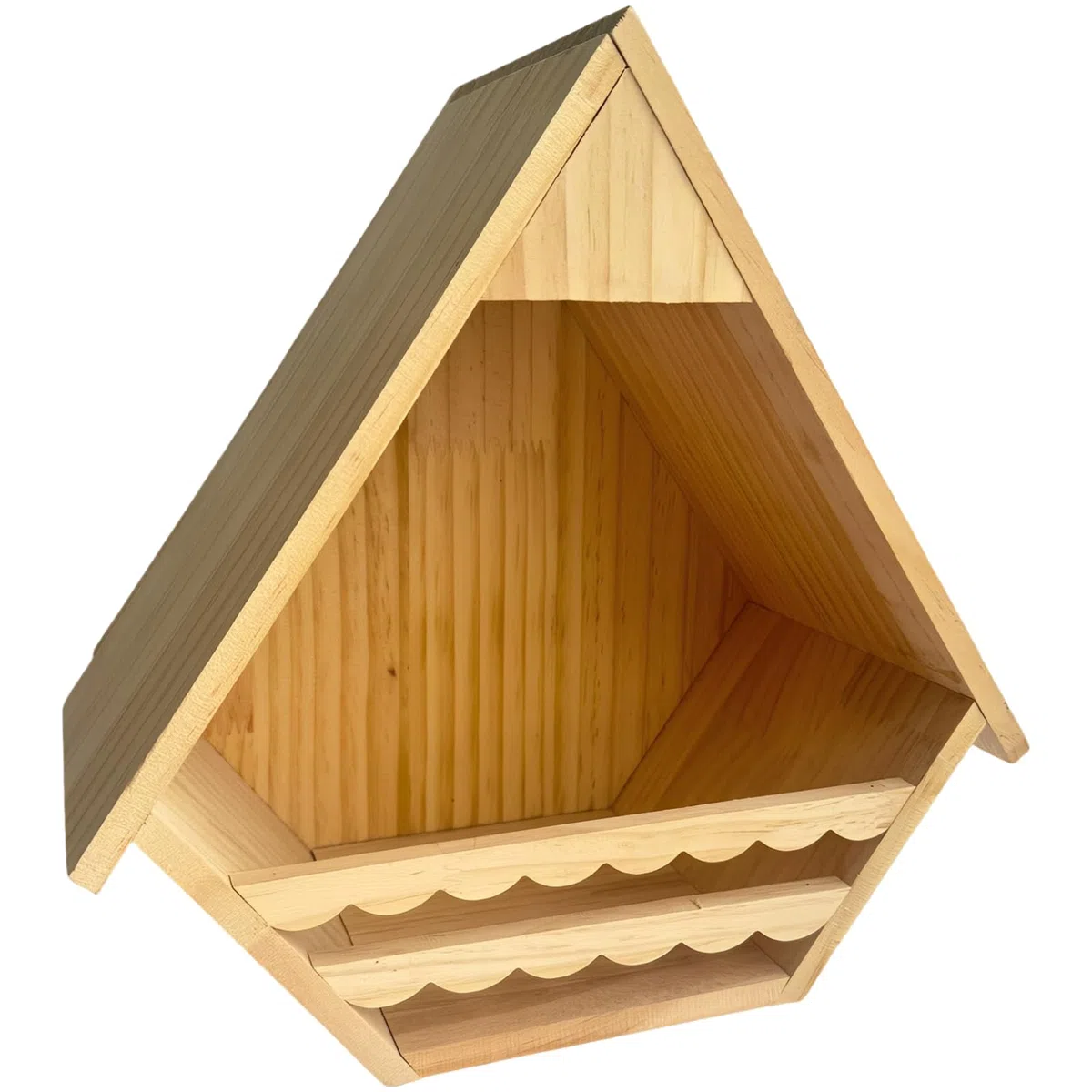 Casetta per uccelli in legno di pino, 30 x 30 x 16 cm, design aperto, gabbia per uccelli con tavola robusta, per giardino e cortile, habitat per uccelli con posatoi