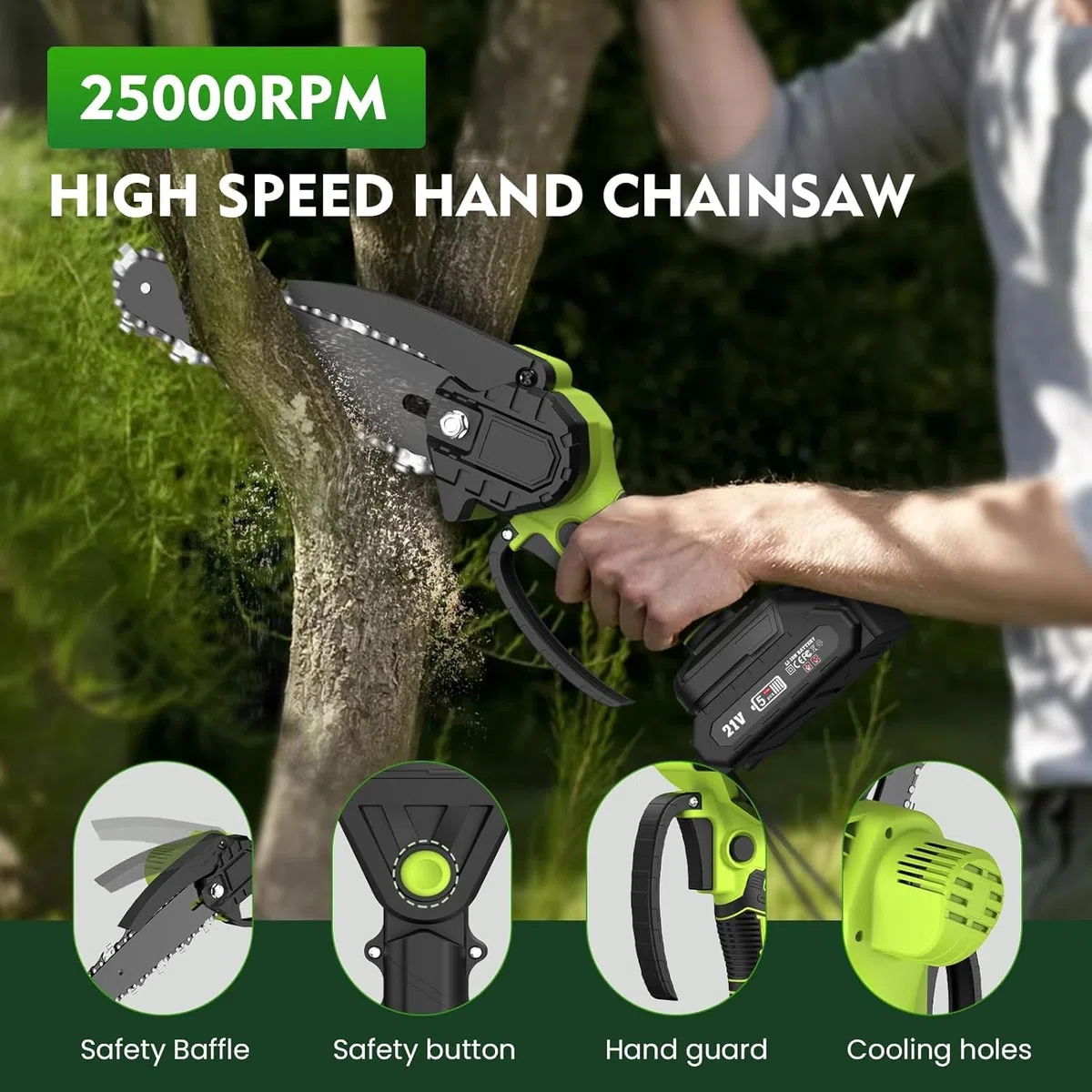 Motosega e Tagliasiepi con Asta Telescopica, 4 in 1 Kit Potatura Sega Elettrico Mini Motosega, 4* Catene 6", 2 * 4000 mAh Batterie Ricaricabili per Tagliare Giardini, Arbusti, Rami