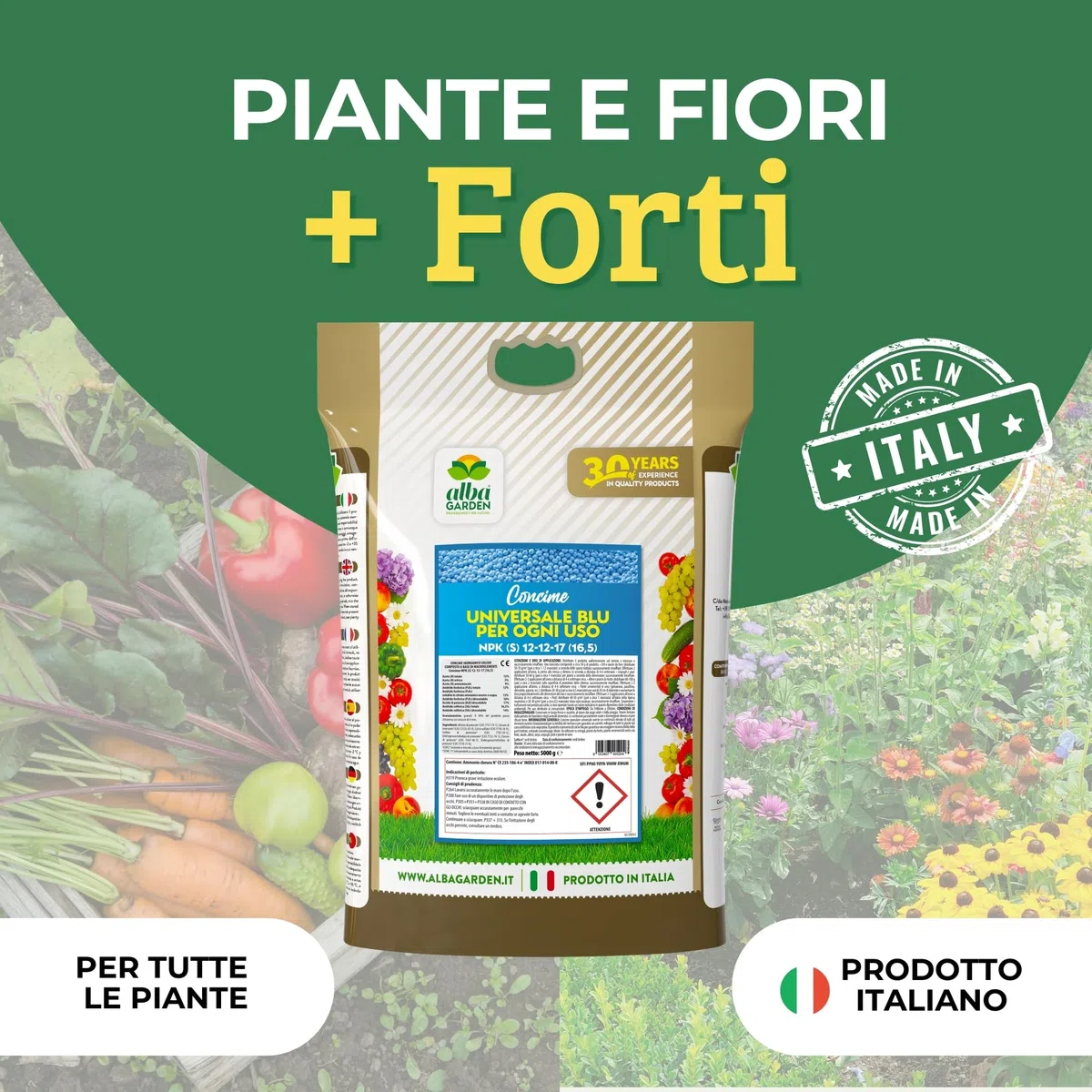 Albagarden - Concime Piante Universale Blu Granulare - MAXI 5 KG - Per Ortaggi, Piante Da Frutto e Fiori