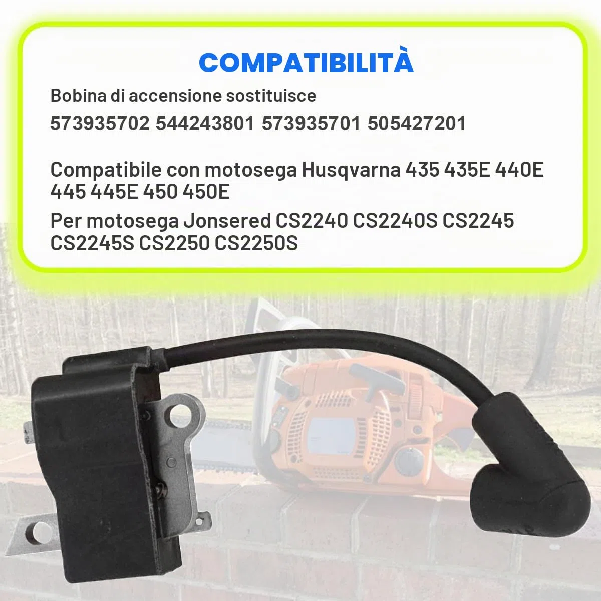 ZAMDOE Bobina del modulo di accensione con Candela per Husqvarna 435 435E 440E 445 445 E 450 450E Motosega per Jonsered CS2245 CS2245S CS2250S sostituisce 573935702 544243801 573935701 505427201