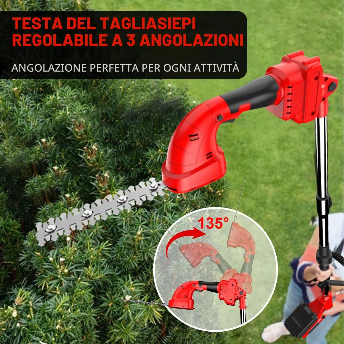 3 in 1 Tagliasiepi a Batteria Telescopico,Cesoie e Tagliasiepi senza fili,Tagliasiepi Elettrico con 2 * 2.0Ah Batteries,Raggio d'azione fino a 4m, Lunghezza Lama 200 mm e 155 mm, potare gli alberi, ta