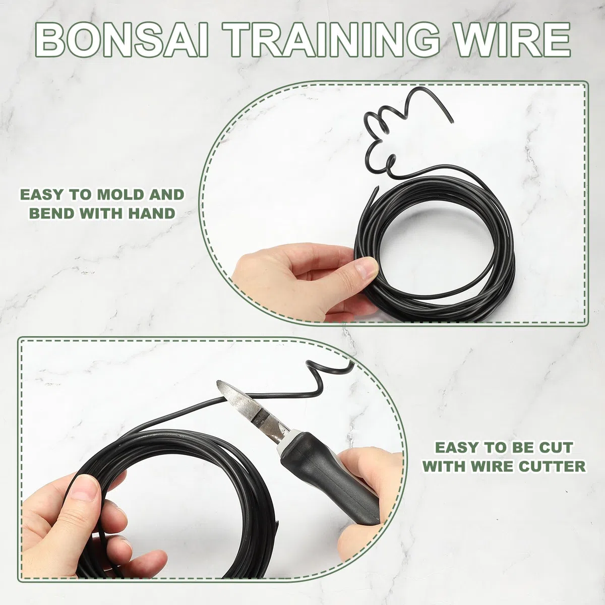 Filo per bonsai, 8 mm x 3 m, in alluminio anodizzato, per addestramento di piante floreali, pieghevole, steli in metallo, accessori per giardinaggio, fissaggio rami artigianali (nero)