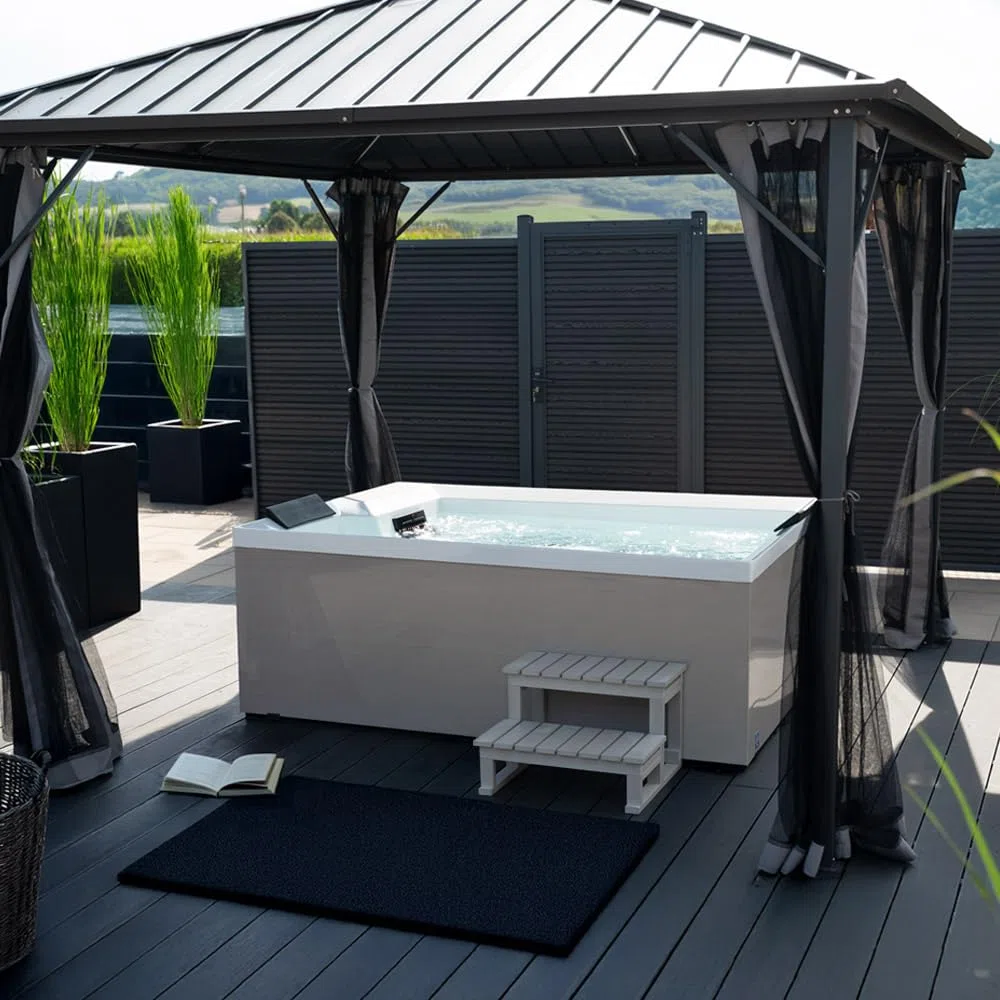Home Deluxe - Outdoor Whirlpool Nimbus Deluxe - con scale e copertura termica - Dimensioni: 190 x 140 x 70 cm - Incl. riscaldamento, 18 getti massaggianti I vasca idromassaggio esterno per 2 persone