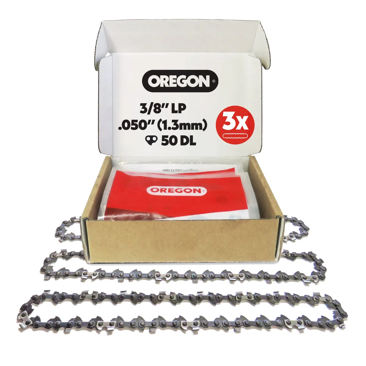 Oregon Confezione da 3 Catene per Motosega 3/8" LP da 50 Maglie di Trasmissione, 1.3mm, Adatte a Barre da 35 cm, Compatibili con Vari Modelli Stihl