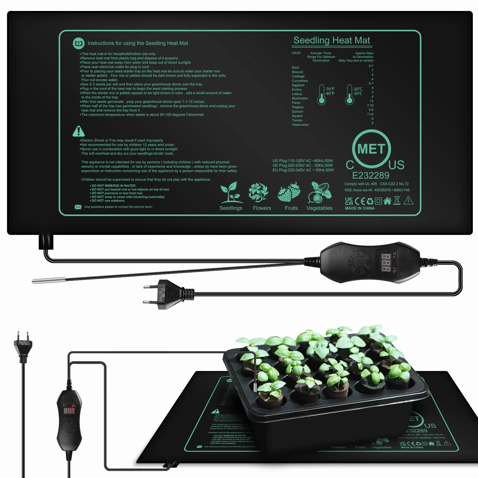 Tappetino riscaldante per piante con termostato, tappetino riscaldante con termostato, tappetino riscaldante digitale per serra, tappetino termico per serra da interno, tappetino termico per piantine