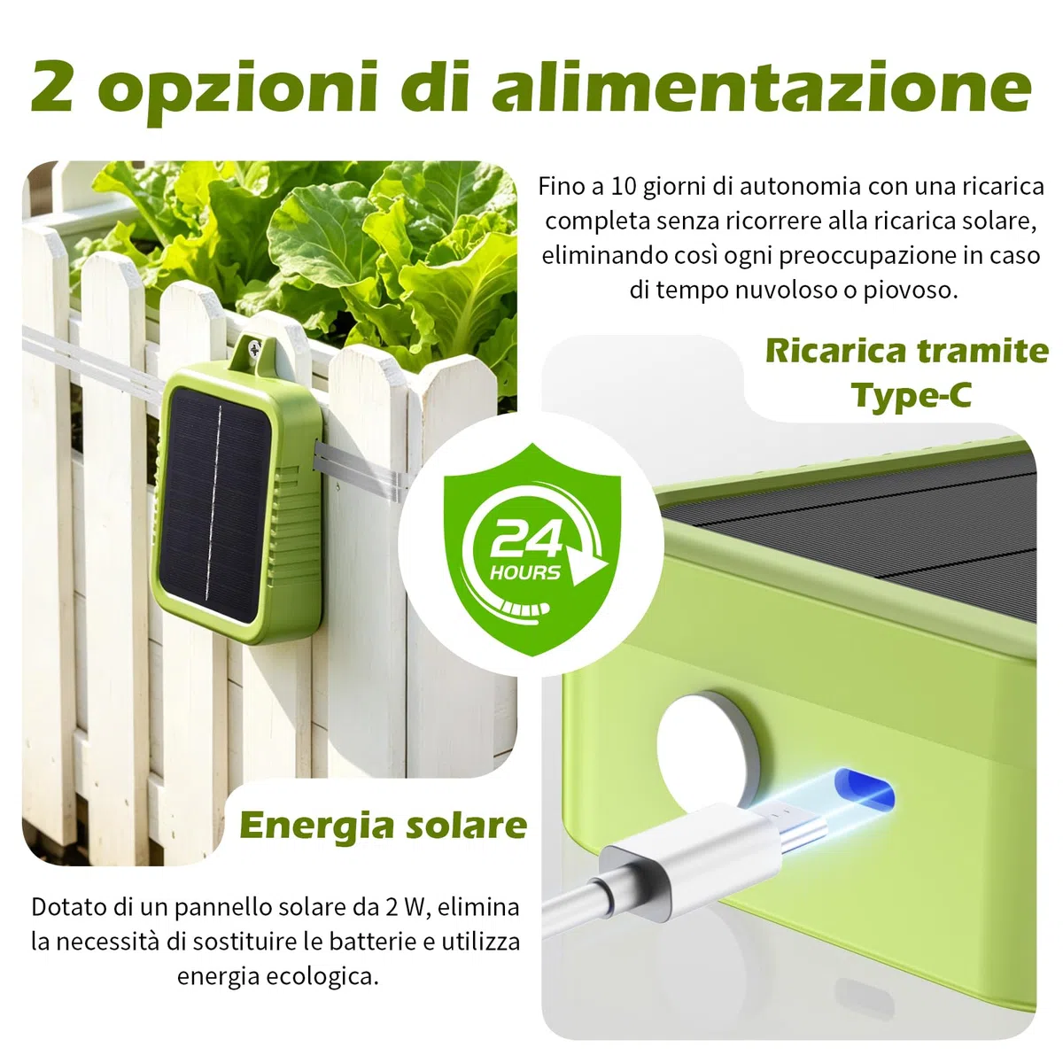 Kit di Recinto Elettrico Anti-Lumache, Pannello Solare 2W e Batteria al Litio Integrata 2.4Ah, Dispositivo di Protezione con Nastro Recinto 12m e Accessori Anti-Lumache, per Protezione Giardini
