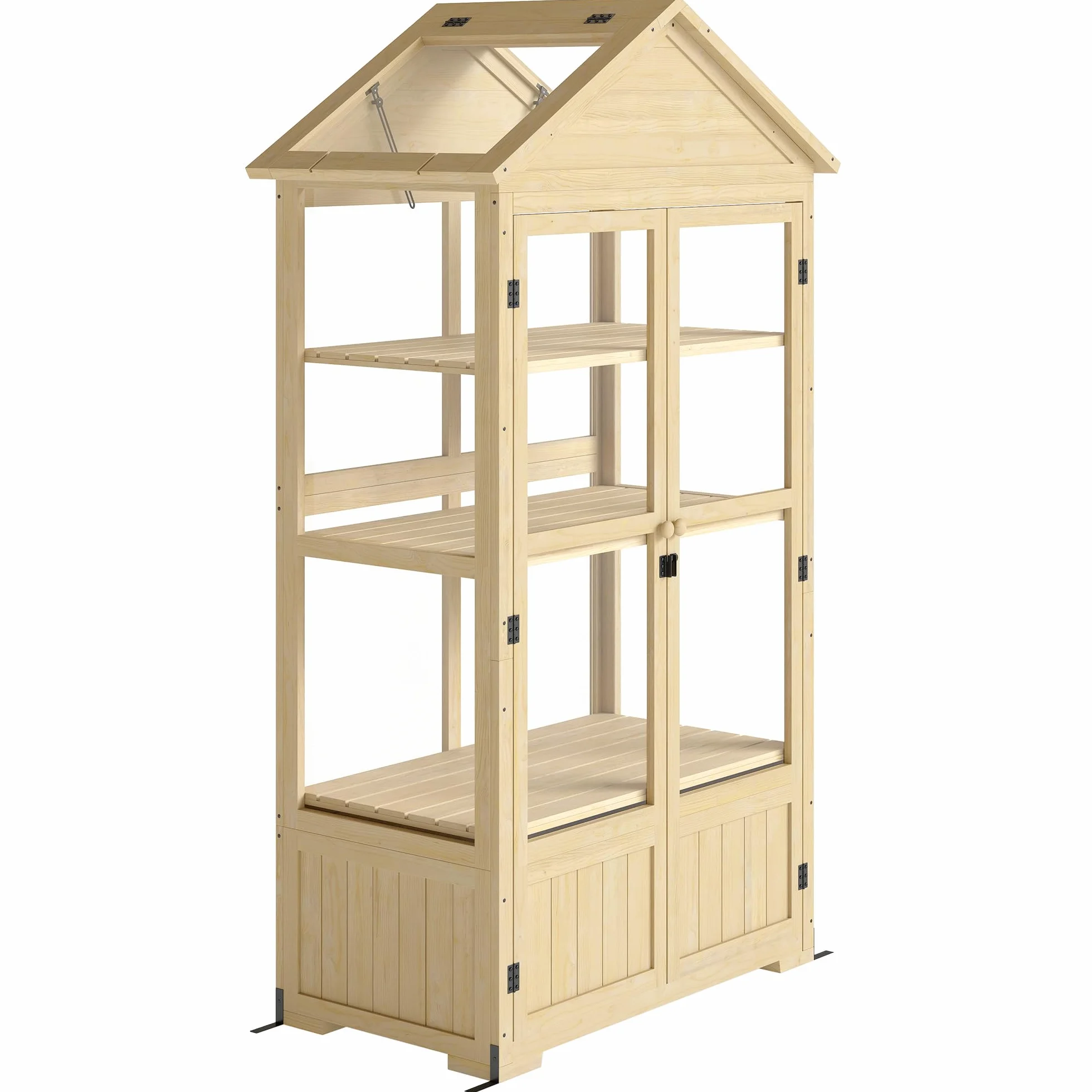 Outsunny serra in legno con serratura Serra con 4 livelli, lucernario, serra fredda con doppia porta, per giardino, balcone, natura, 100 x 56,5 x 178 cm