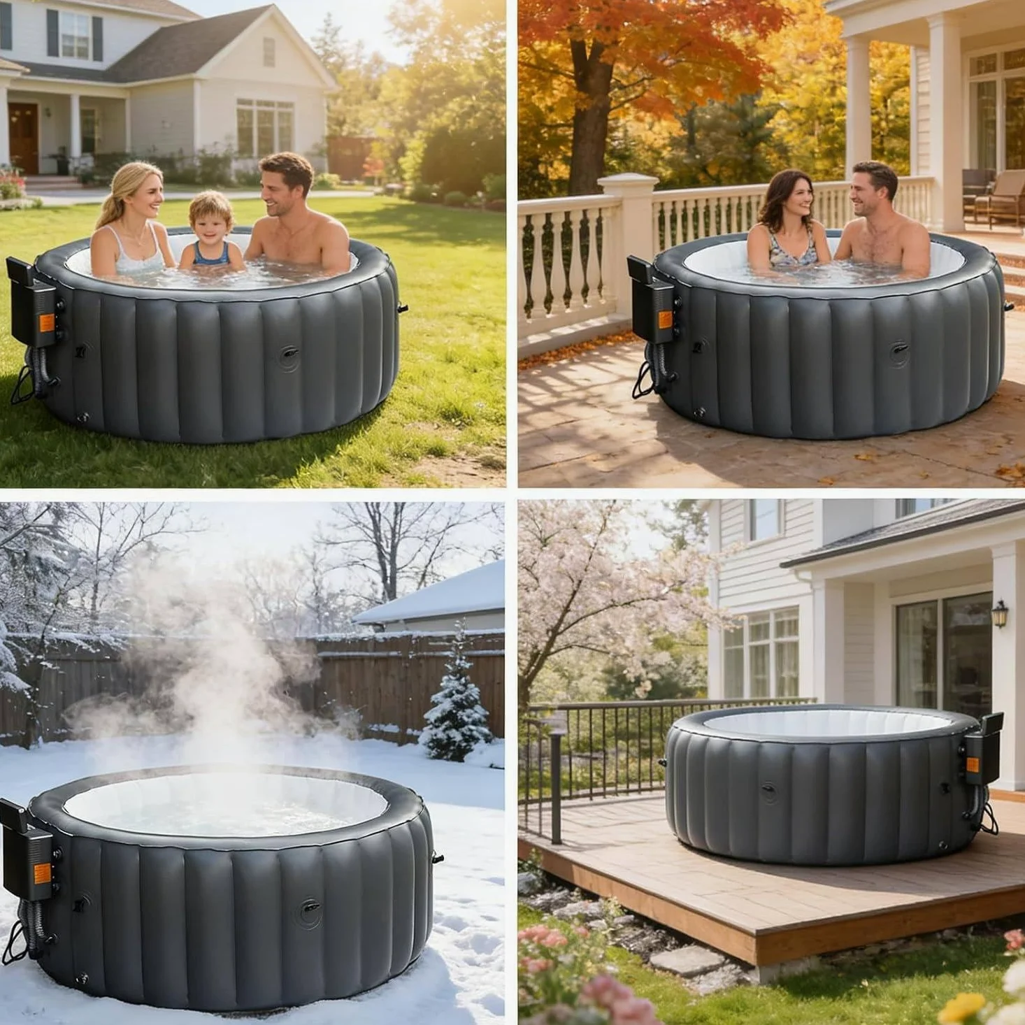 Vasca Idromassaggio Gonfiabile Portatile, Set da Bagno per Spa da Esterno con Oltre 150 Getti d'Aria,Pompa di Riscaldamento, Filtro E Copertura Isolante, Ideale per Cortile E Patio. Gray