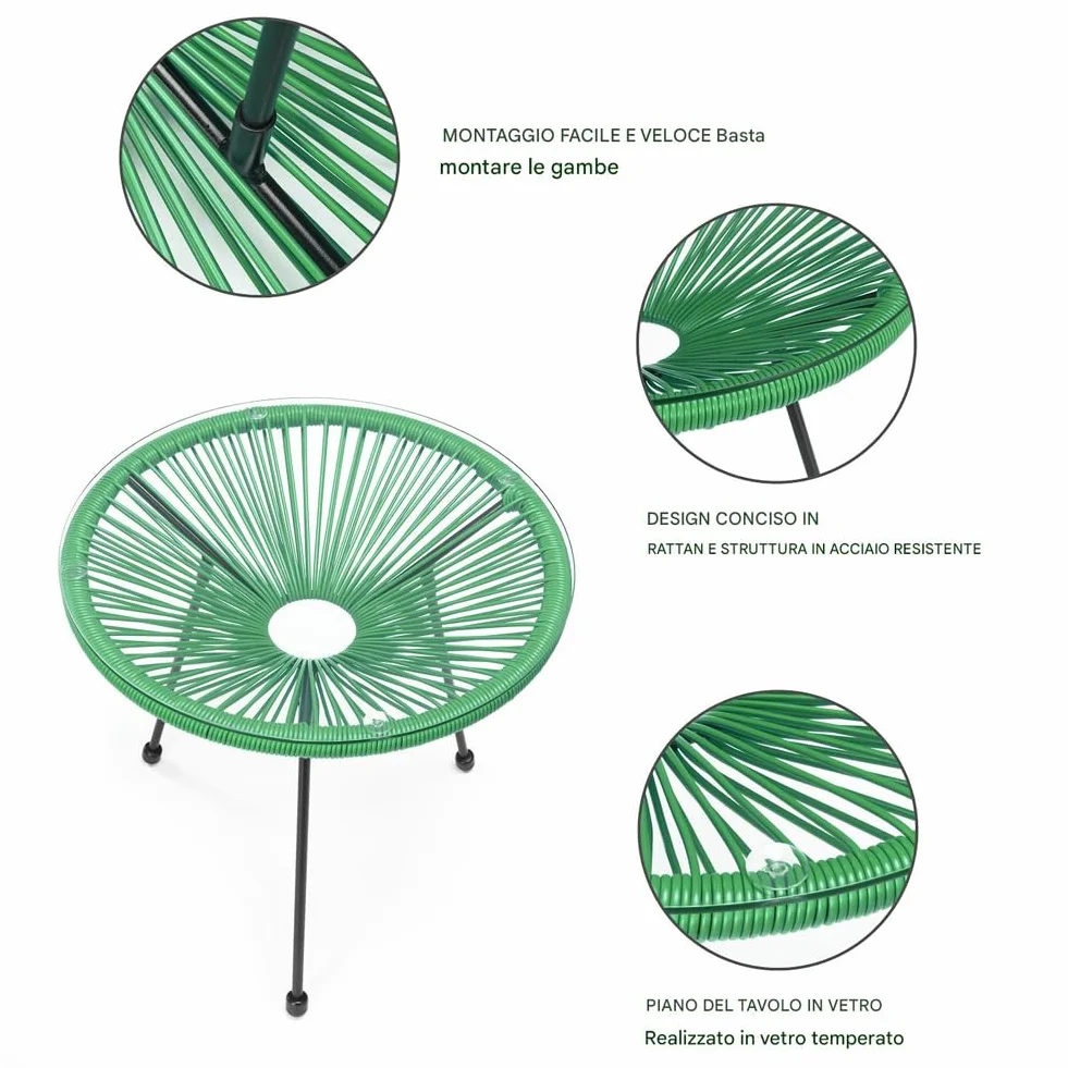 BAKAJI Set da Giardino in Polyrattan con 2 Sedie e 1 Tavolino, Design Intrecciato, Salotto da Conversazione per Esterni, Salottino Ideale per Patio, Balcone, Ristorante, Bar (Verde)