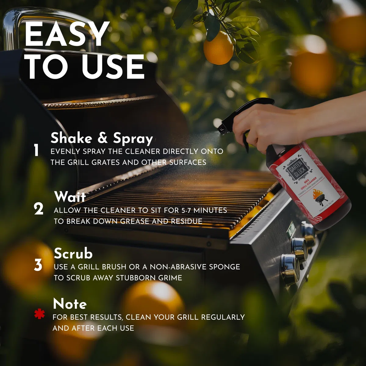 Spray Sgrassatore Barbecue Gas Non Chimico, 500ml - Spray Pulitore per Griglia Barbecue con Acido Citrico per Pulizia Profonda - Efficace Detergente per Pulizia Barbecue Griglia