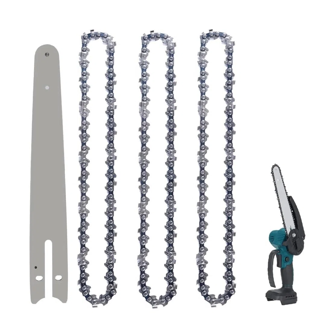 Kit 3 Mini catena per Motosega a 8 pollici 8" + 1 Barra di Guida Ricambio per Mini Moto Sega Portatile Elettrica Senza Fili