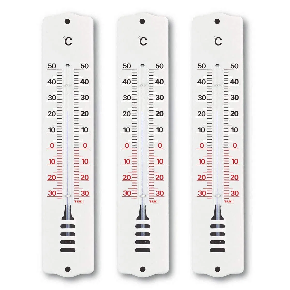 TFA Dostmann Set di 3 termometro interni ed esterni, 95.1032, in metallo, analogico, resistenti alle intemperie, Made in Germany, massima precisione, clima interno, temperatura esterna, bianco