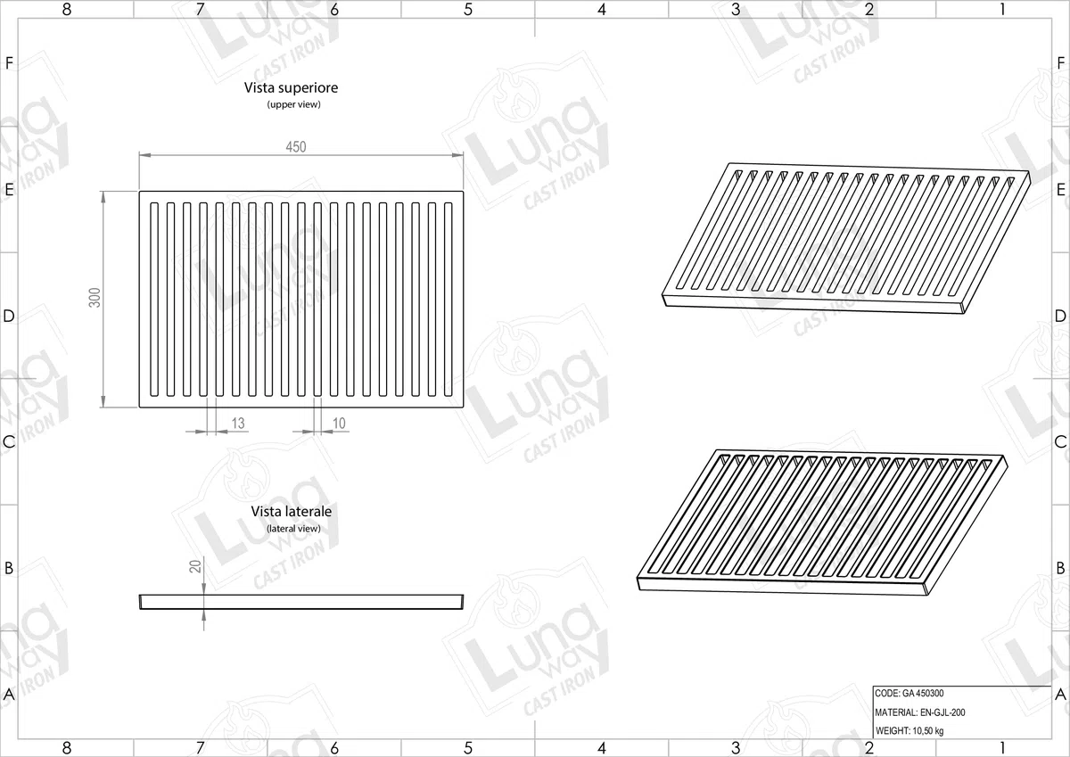 45 x 30 x 2 cm - Griglia in ghisa per raccolta cenere e barbecue | Dimensioni | Ottimizza tiraggio camino e stufa | Resistente alte temperature
