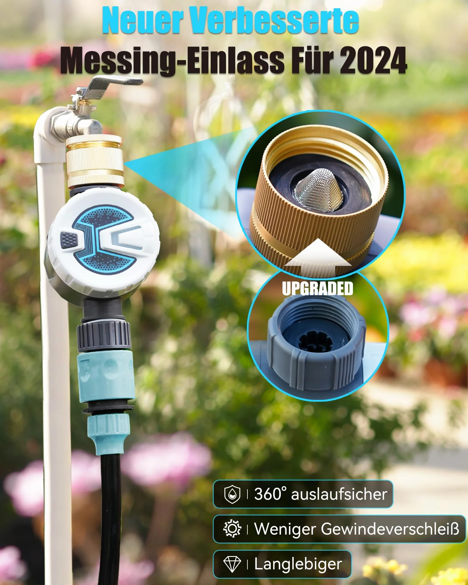 RAINPOINT Centralina Irrigazione WiFi, Computer Irrigazione Automatica con Ingresso in Ottone, Telecomando Smart APP Tramite WiFi 2,4 GHz o Bluetooth, Timer Irrigazione Wifi per Prato Giardino