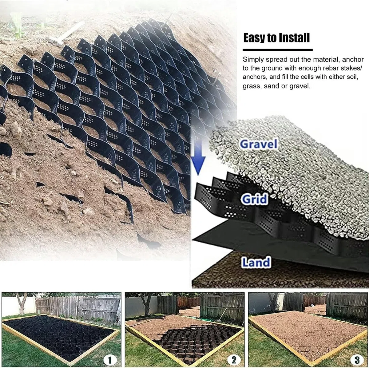 Sistema permeabile a griglia di ghiaia – Stabilizzazione di profondità 5,1 cm per vialetti, patii, vialetti, capannoni, basi e parcheggio leggero per veicoli – ideale per aree di erba e ghiaia.