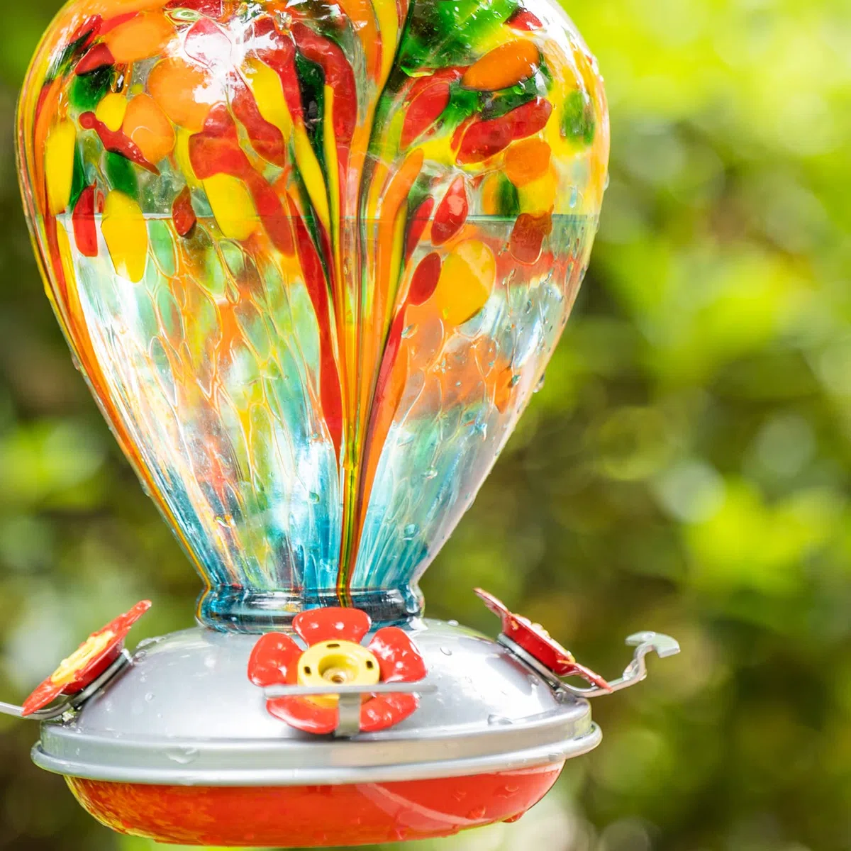 Mangiatoia per colibrì, 963,9 g, in vetro soffiato a mano, per esterni, 4 posatoi con formiche e fossato, a prova di perdite, decorazione da giardino, regalo per donne e mamme
