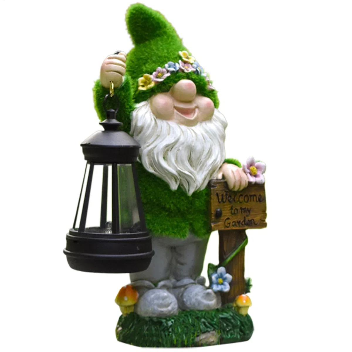Gnomo da giardino a energia solare, grazioso gnomo da giardino con lanterna, luci paesaggistiche, statue esterne per Natale, festa della mamma, San
