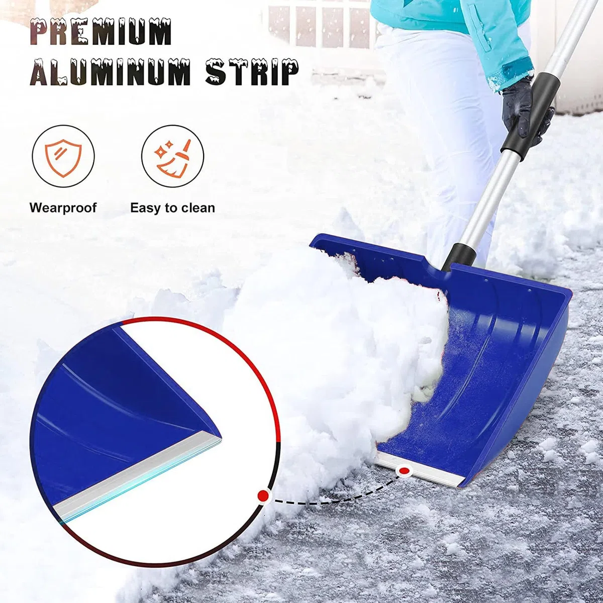 Pala da neve staccabile, pala portatile leggera di grande capacità, pala da neve in alluminio con manico regolabile per emergenza auto, campeggio (Blu)