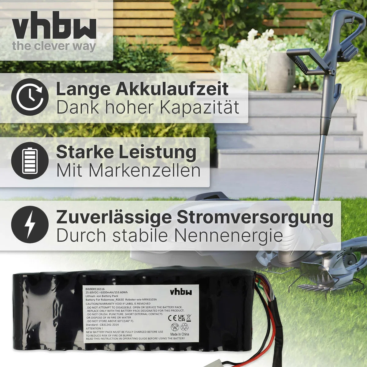 vhbw batteria compatibile con Robomow Premium RS635 Pro S, RS635, RS612, RS630, RS622 rasaerba 6000mAh 25,6V LiFePO4