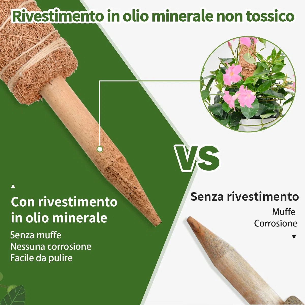Totem di Cocco, SproutMaven Bastone per Piante da 4x40cm Allungabili, Altezza 124cm Bastoncino di Totem Palo Supporto Piante Rampicanti da Interni ed Esterni, Liane per Crescere Verso L'alto