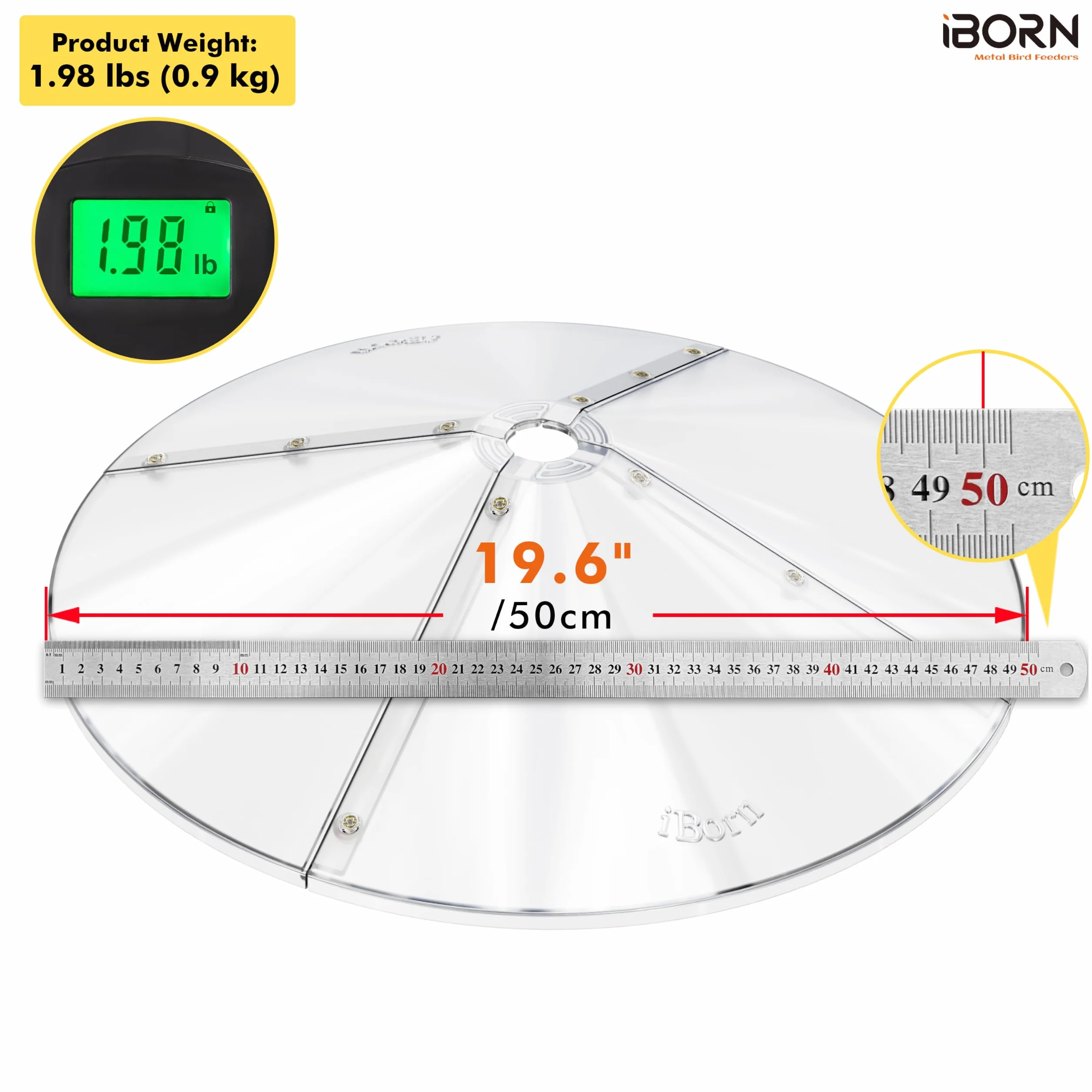 iBorn Baffles per mangiatoie per uccelli, 49,5 cm, grande protezione per scoiattoli, protezione completa per mangiatoie per colibrì per esterni, PC a prova di masticazione, confezione da 1