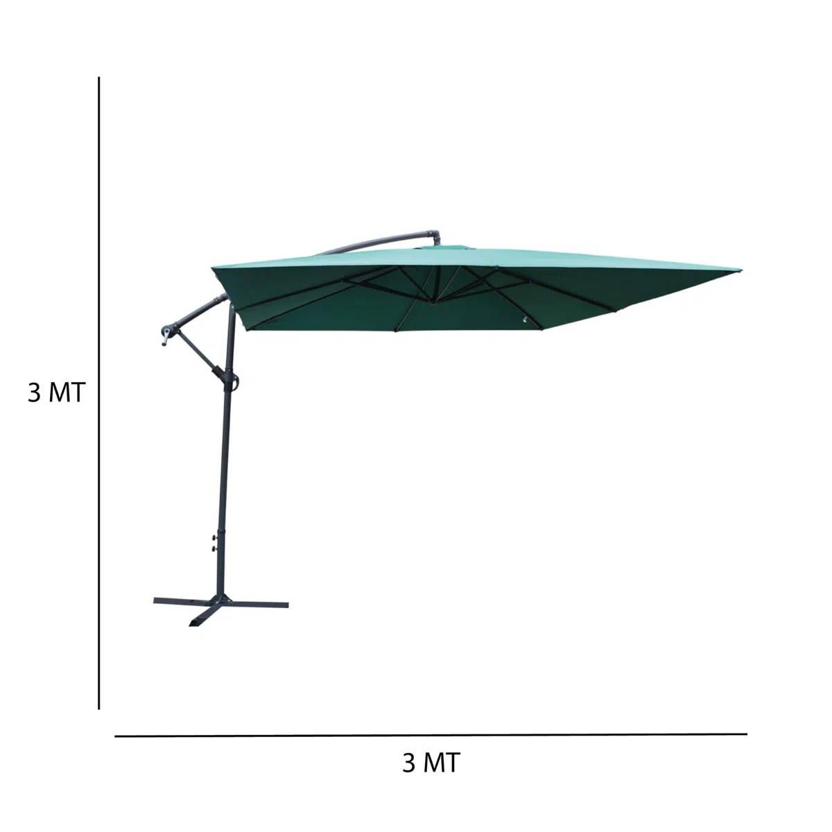 Ombrellone da Giardino Quadrato 3x3 Mt Palo Decentrato- in Alluminio, Regolabile, da Esterno, Impermeabile, Manovella, Tubo Ø 48 mm- Resistente ai Raggi UV