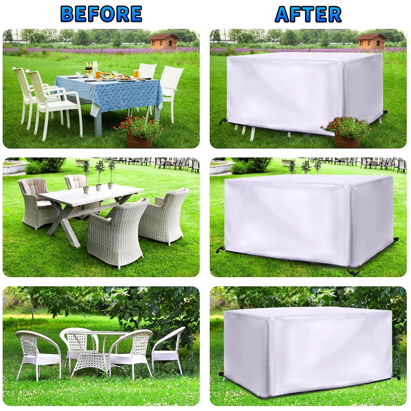 HNKDKJ Coperture per Mobili da Giardino 140x120x75cm(LxWxH) Telo Copritavolo Da Esterno 420D Oxford Tessuto Copertura Tavolo Esterno Rettangolare Impermeabile Anti-UV Telo Copertura Esterno-Argento