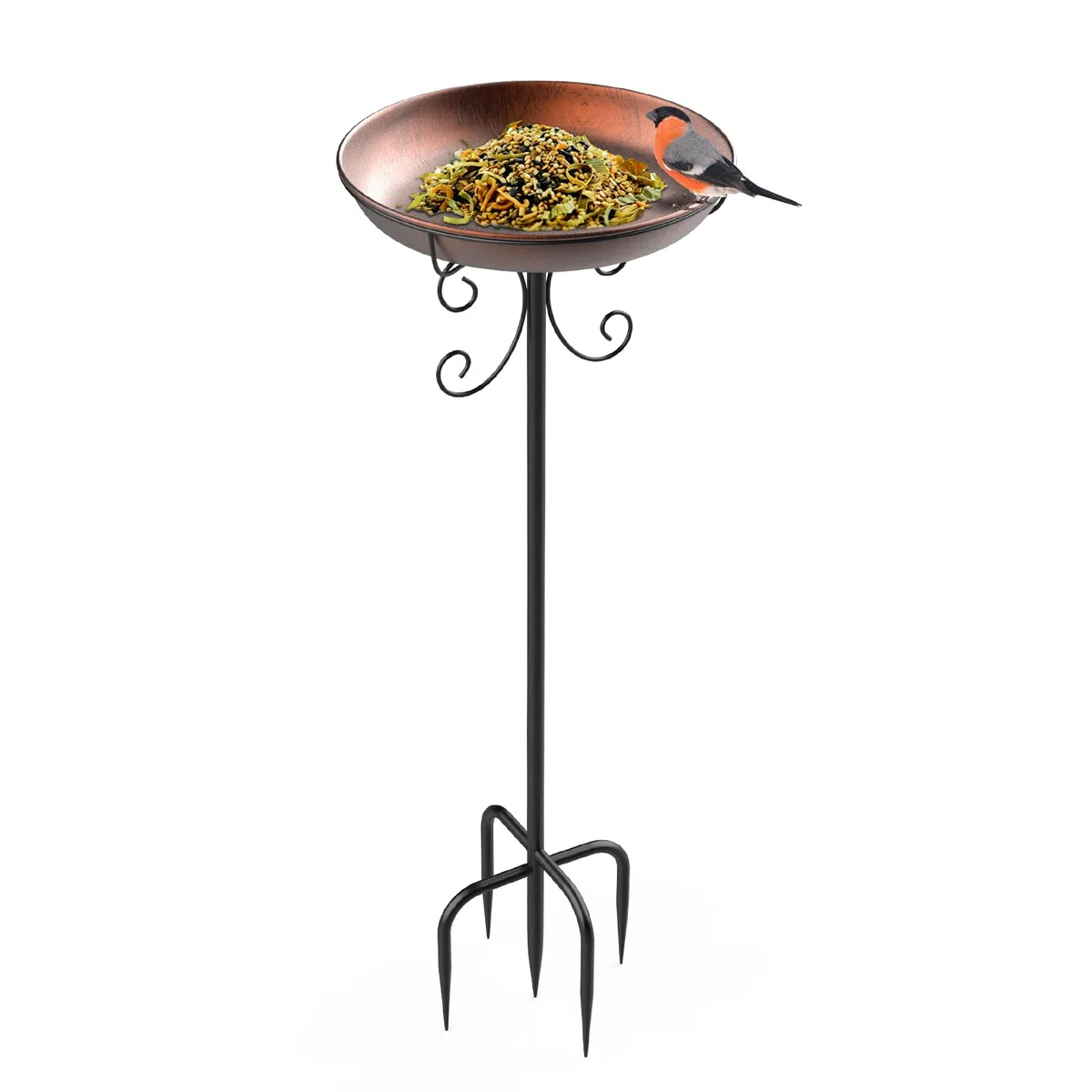 EFUTURETIME Abbeveratoio Grande in Metallo per Uccelli Con Supporto φ 30 × 90 cm Vaschetta per Uccelli Vassoio Regolabile in Altezza per Giardino Esterno Balcone, Colore Bronzo