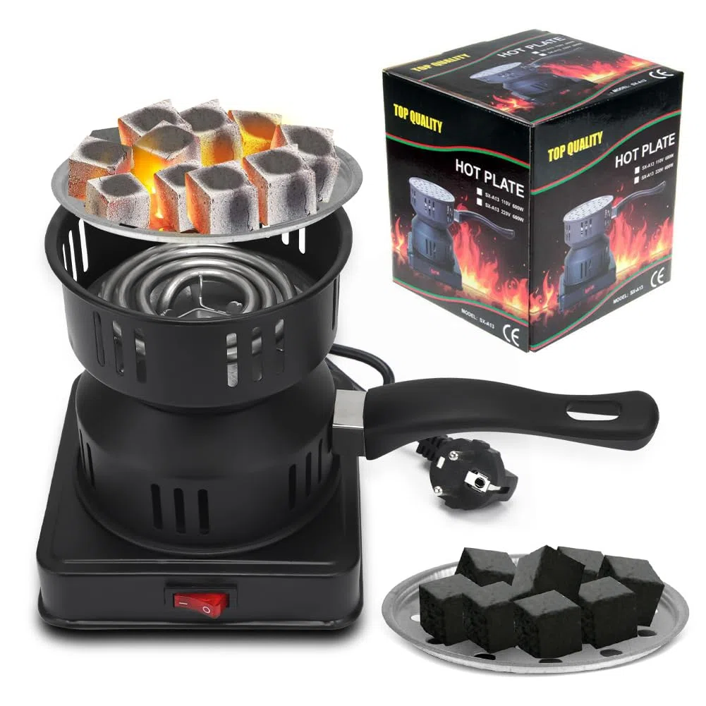 RANJIMA Accendifuoco a Carbone, con Maniglia e Cavo Lungo, 450 – 600 W, Piastra riscaldante di Alta qualità, Colore Nero, griglia a Carbone, riscaldata, caffè Invernale, Regalo per San Valentine