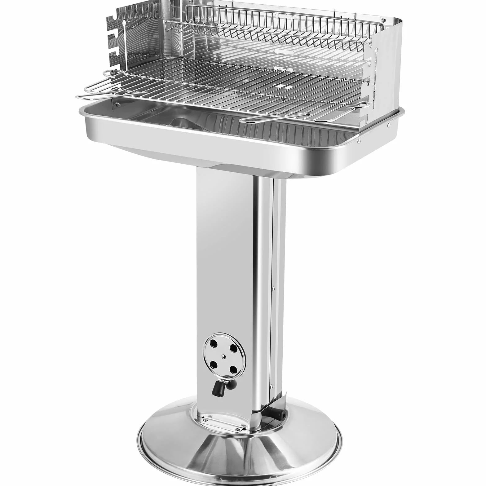 TLGREEN 57*38*90 cm Barbecue a colonna in acciaio inox, Altezza regolabile in 5 posizioni, Barbecue da esterno con Cassetto cenere, ventilazione e griglia cromata, Outdoor, Party, Giardino, Spiagge