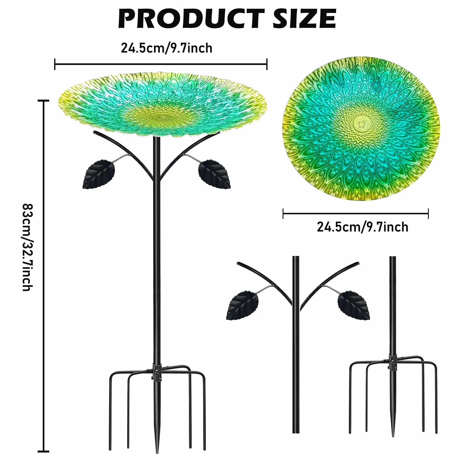 Abbeveratoio per uccelli in piedi, grande, 83 cm, in metallo, per uccelli, giardino in piedi, abbeveratoio per uccelli, giardino con base a 5 punte
