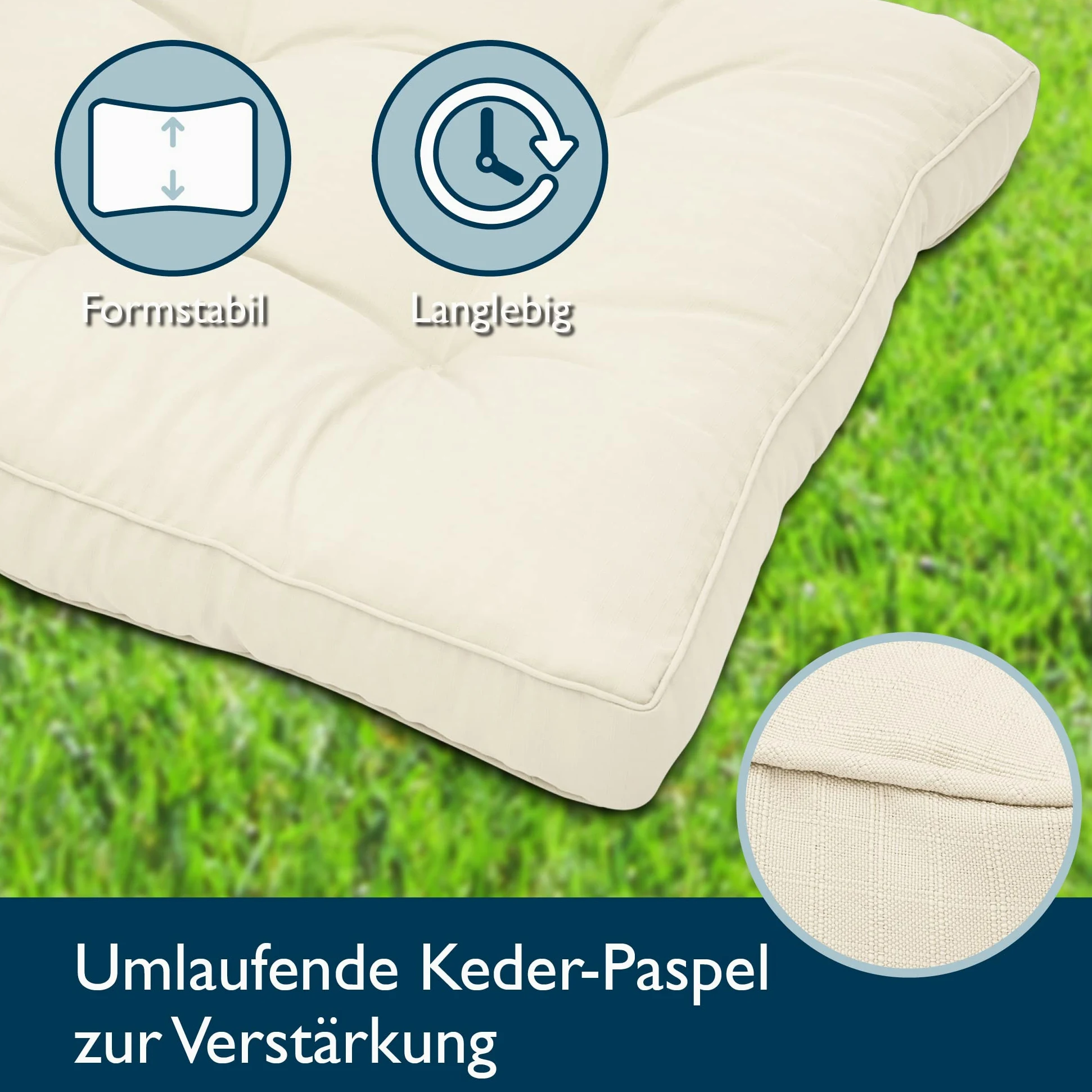 Beautissu Set di Lounge Cuscini per Sedie da Esterno Seduta 50x50 cm & Cuscino Schienale 50x40 cm – Comoda Seduta per Mobili e Arredamento Cuscini Sedie da Giardino Rattan – Natura