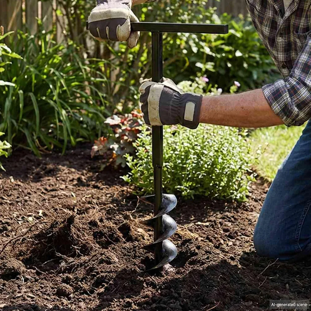 Trivella con manico e punta elicoidale da 80 mm, tubo di prolunga da 5 m in ferro robusto, trapano a mano per giardino, aiuola, piante, terra, radice, palo, bulbo, accessori per pali e