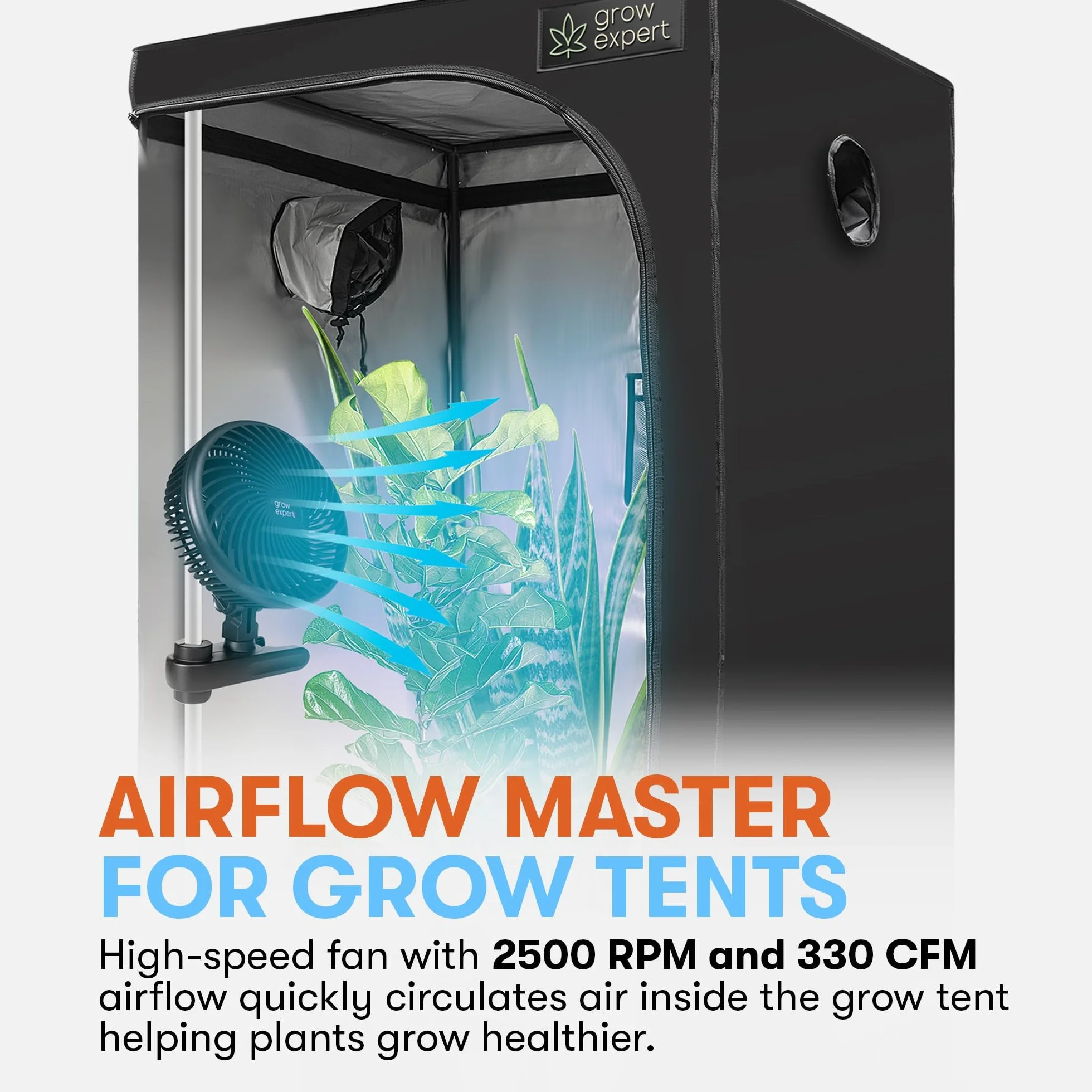 Grow - Ventilatore a clip di alta qualità, 10 livelli di velocità, cavo 220 cm, ventola silenziosa per tenda, diametro 20 cm, 10 W, 560 m3/h, flusso d'aria 32 dBA