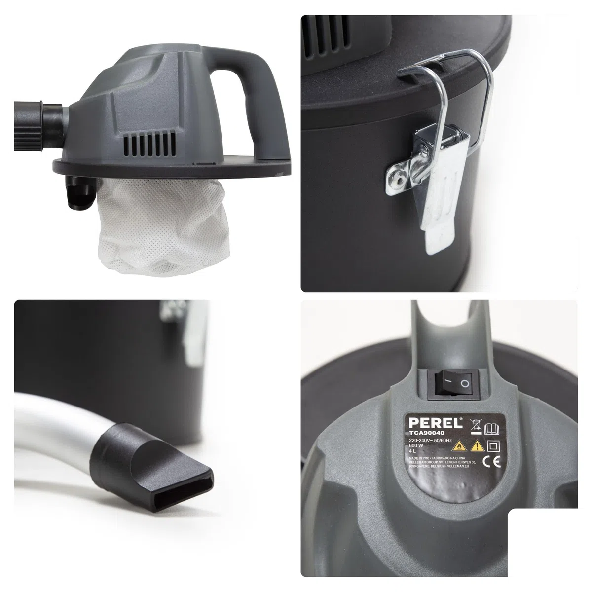 Perel Aspiracenere 600 W, 4 L, filtro HEPA, senza sacco, per ceneri fredde, stufa, caminetto, barbecue, modello compatto
