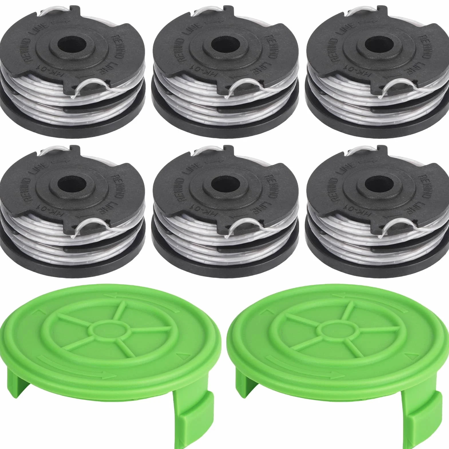 Bobina di filo da 8,3 m e 1,65 mm, compatibile con decespugliatore cordless Greenworks 40V G40LT/ G40LTK2/ G40LTK2x / 2101507/2101507UA/2101507UC (6 bobine + 2 coperture bobina)