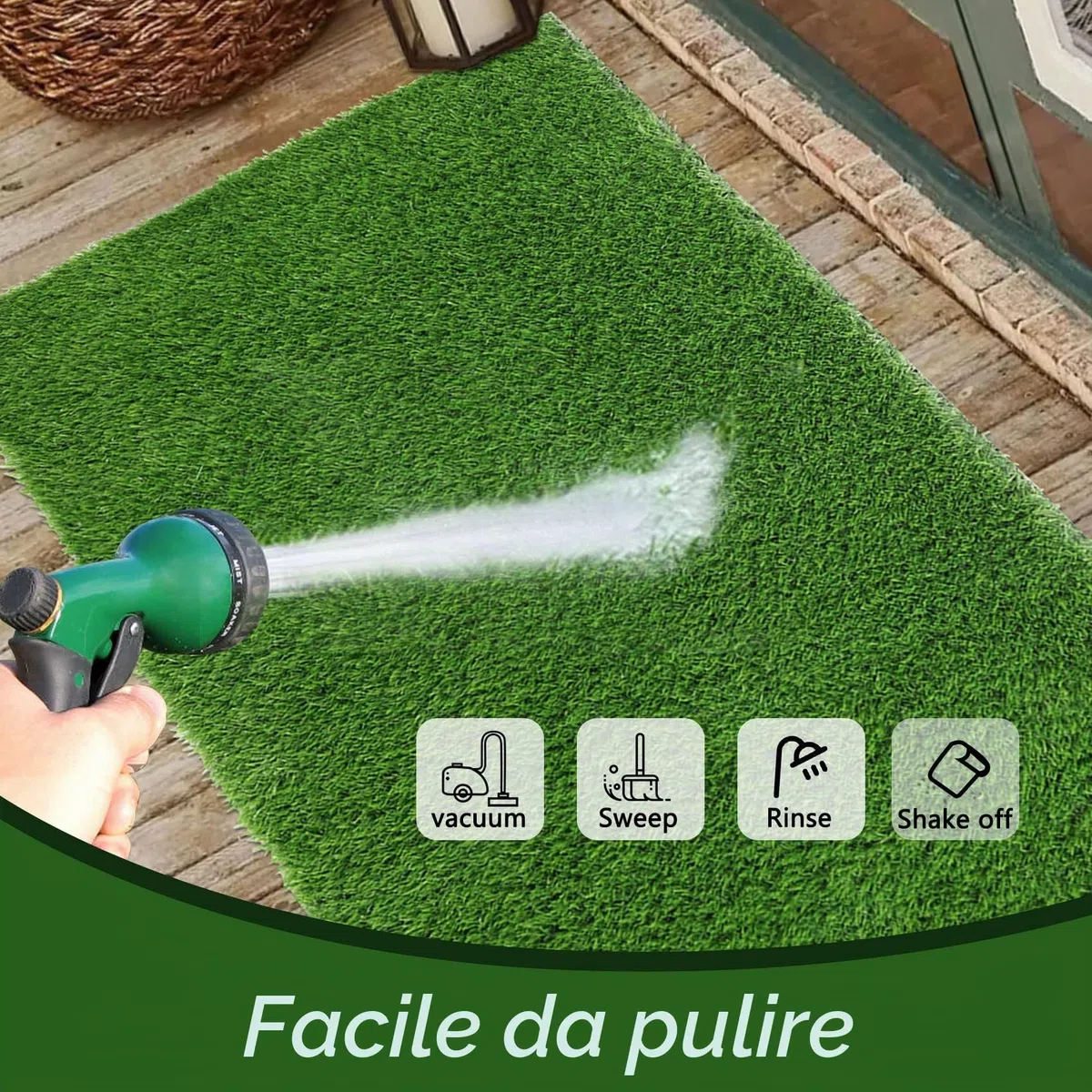 famibay Zerbino per esterni con erba artificiale, cattura sporco antiscivolo, tappeto erboso sintetico Astro tappeto erboso per ingresso, balcone, patio, giardino