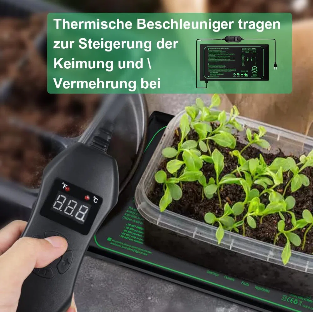 Begonia Tappetino riscaldante per piante con termostato, 50 W, per interni, per serra da 52,5 x 25 cm, con regolazione della temperatura, IPX4, impermeabile, per piantine, animali domestici e rettili