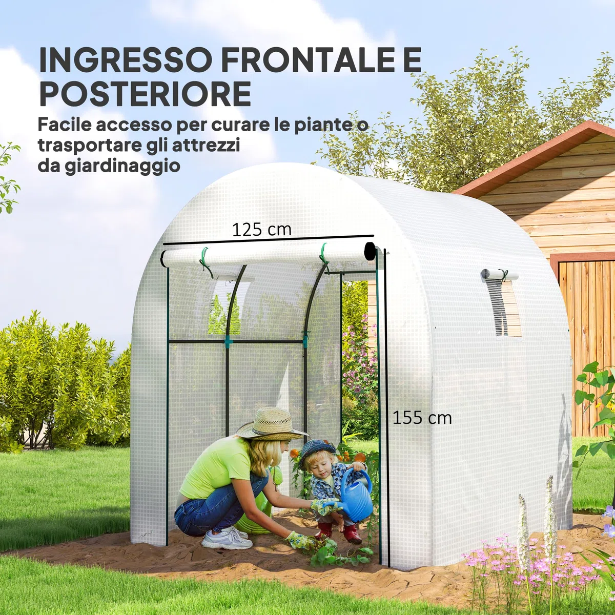 Outsunny Serra da Giardino a Tunnel 1.8x1.8x2 m con 2 Porte e Finestre Avvolgibili, Serra per Orto con Struttura in Acciaio e Copertura PE, per Orto Verdure Fiori Frutta, Anti UV, Bianco