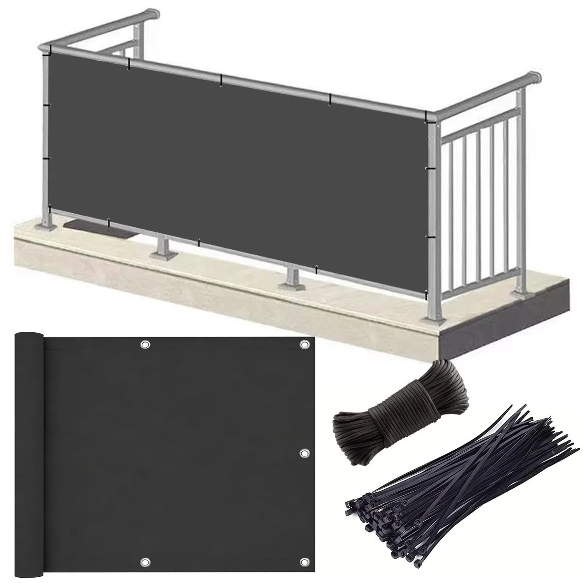 Frangivisto Balcone 0.7 x 1.5 m Protezione Impermeabile Copri Ringhiera Balcone Privacy Frangivento Protezione UV Telo Frangi-Vista per Terrazza e Giardino, Grigio Scuro