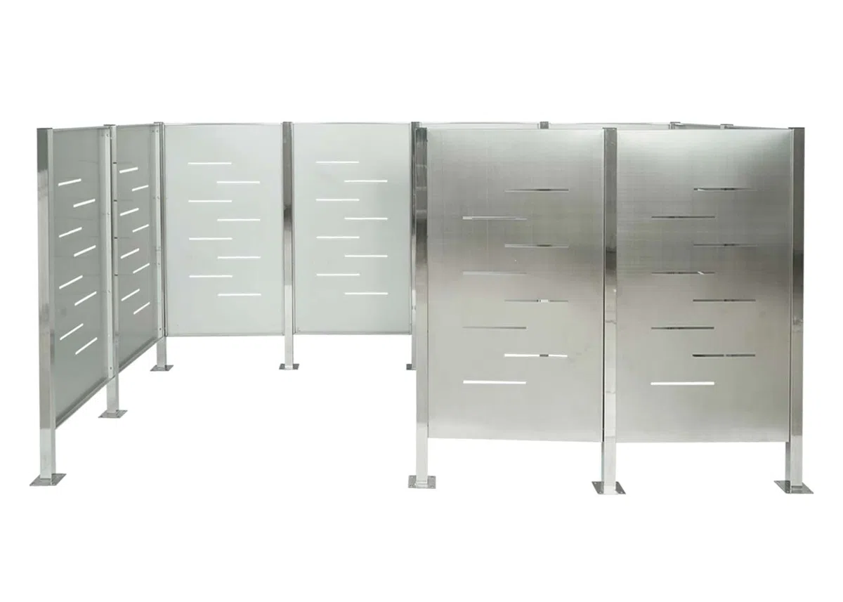 Recinzione fendivista bidoni box spazzatura rifiuti HWC-J55 166x326x151cm acciaio inox