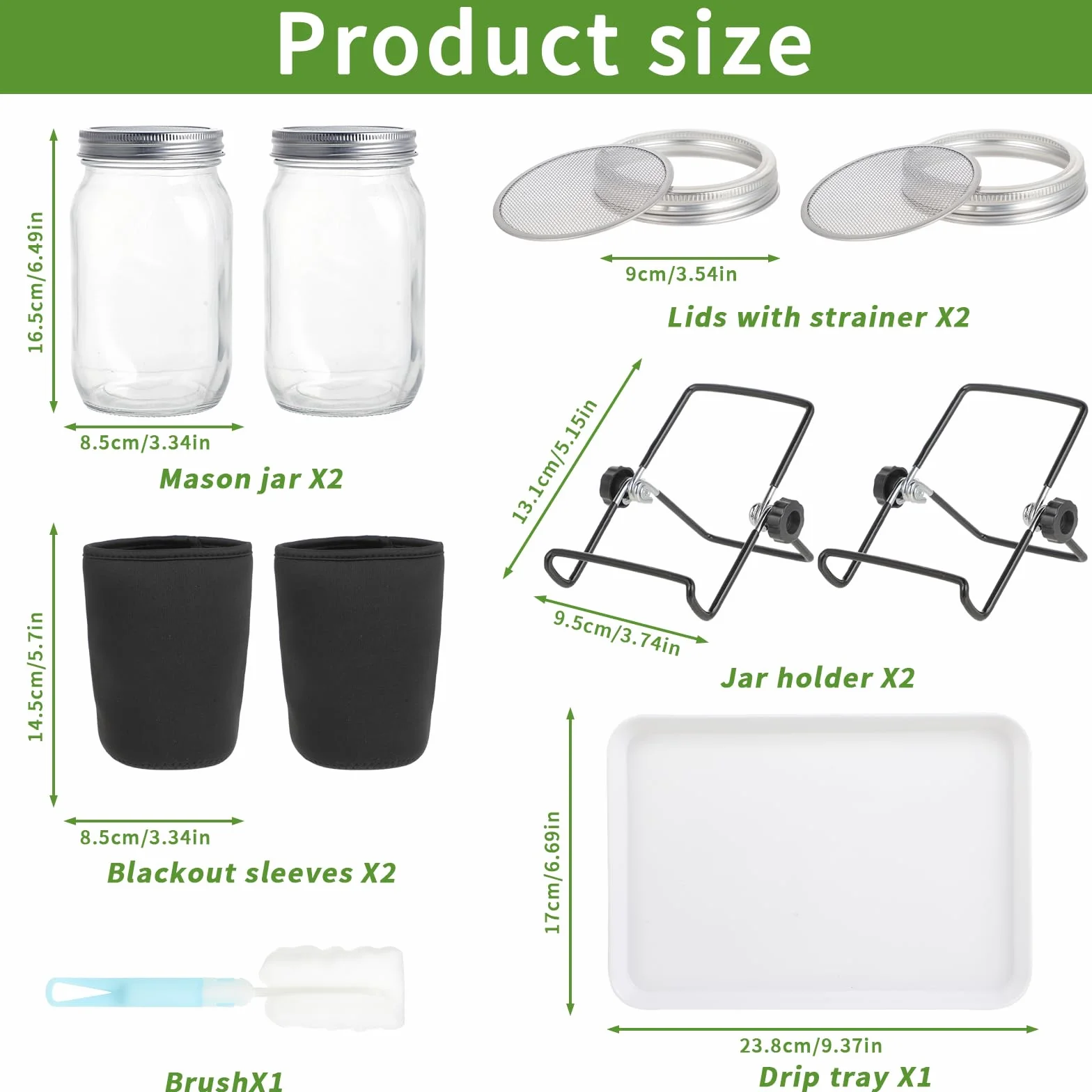 2 Pezzi Germogliatore - Vaso per Germogli 32oz - Materiale Vetro - Con Coperchio in Acciaio Inox, Supporto e Vassoio in Plastica - Per Coltivare Microgreens - Per Casa, Cucina, Giardino (Nero)