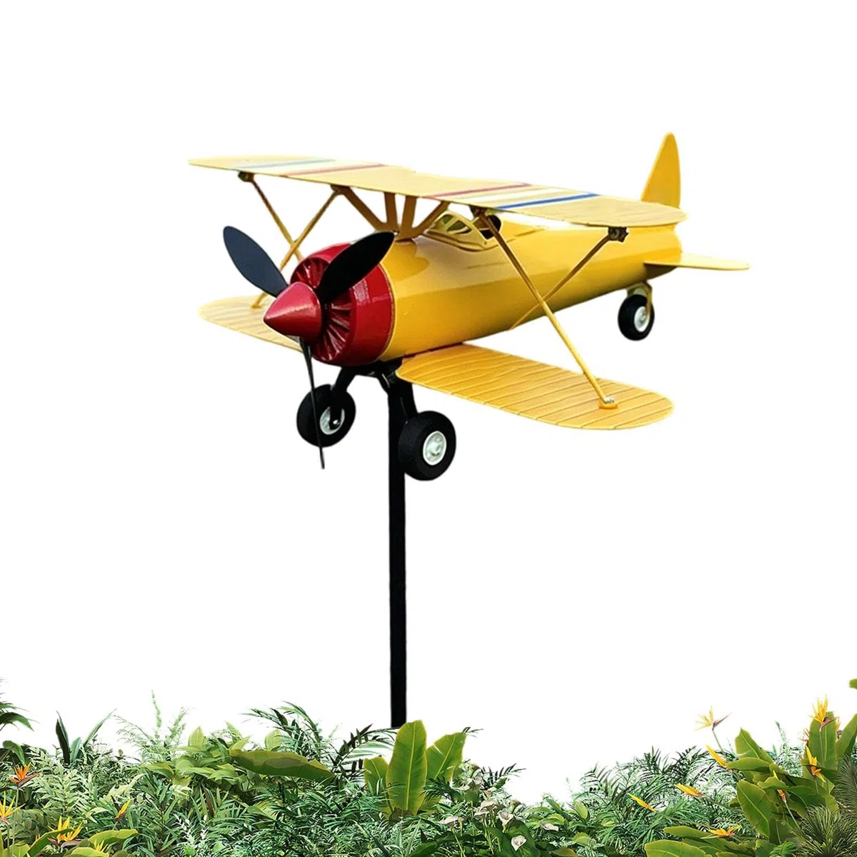 Airplane Garden Windmill - Elevates Outdoor Rural Landscaping Esthetics, Aerodynamic Metal Plane Weathervane Spinner, 28x21x13cm Fuselage Size Dimensions + 83cm Heavy Stake Pole, Rust Proof Co