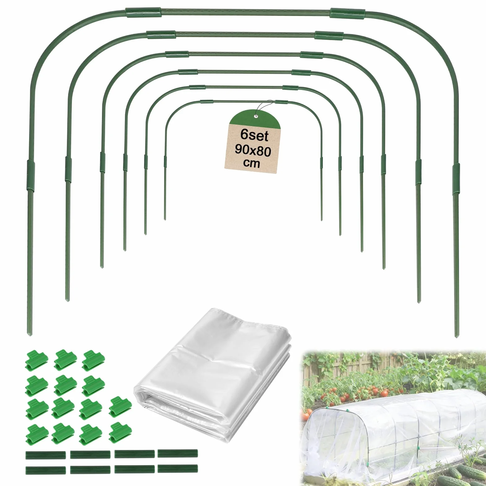 EXLECO 6Pcs Archi per Serra Orto Tunnel 80x90cm per Piante con Clips e PE Protettivo Cerchi da Giardino per Serra Coperture a Tunnel Cerchi per Serre Tunnel per Piante da Giardino per Copertura Frutta